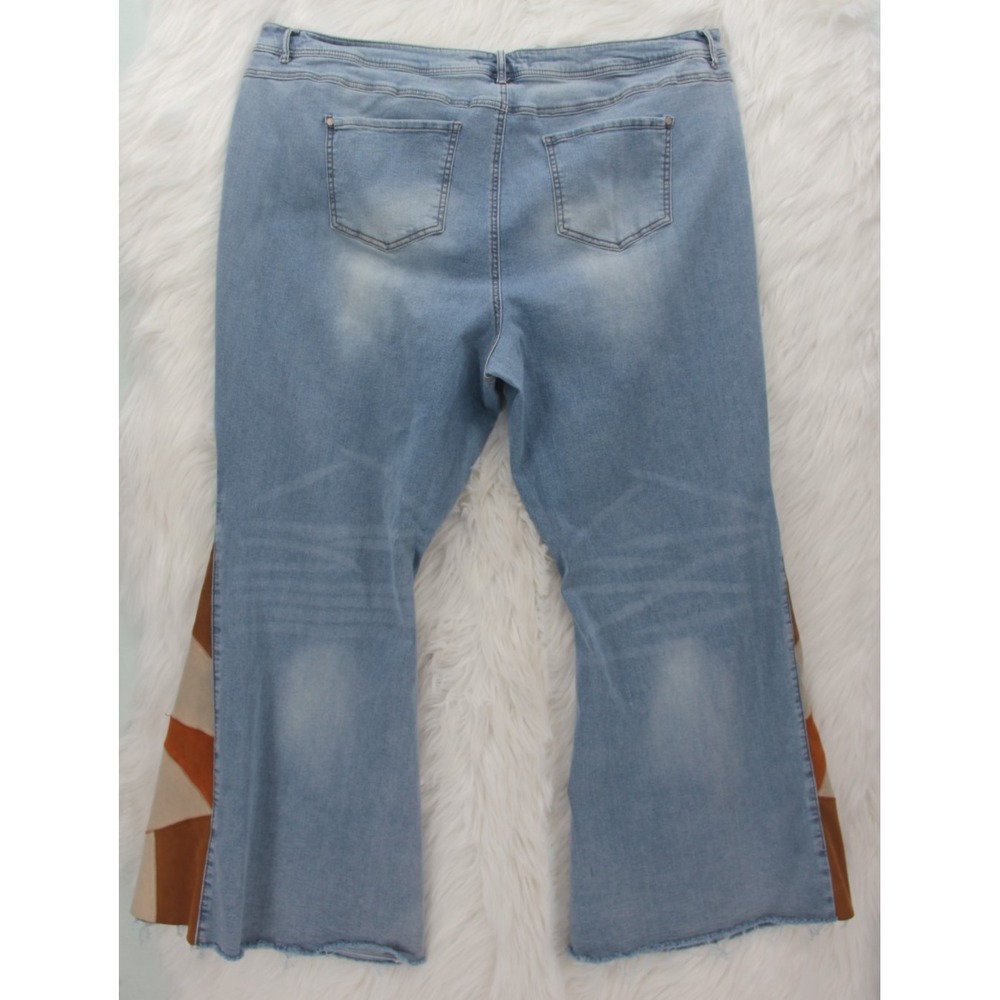 Cato Est 1946 Denim Womens 26W Flare Leg Jeans Brown Patchwork Inset Boho Gypsy - Picture 8 of 12